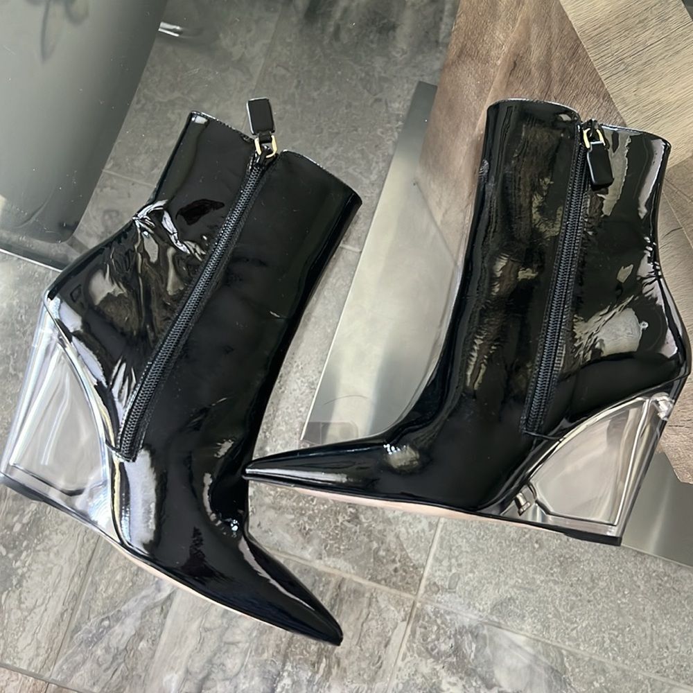 Stuart Weitzman Lucite 100 Wedge Heel Boots in Black, Size EU 36.5 US 6 - Picture 11 of 16